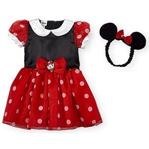 Deluxe Minnie Mouse Dress Costume w Ears Headband Size 9/12 months.